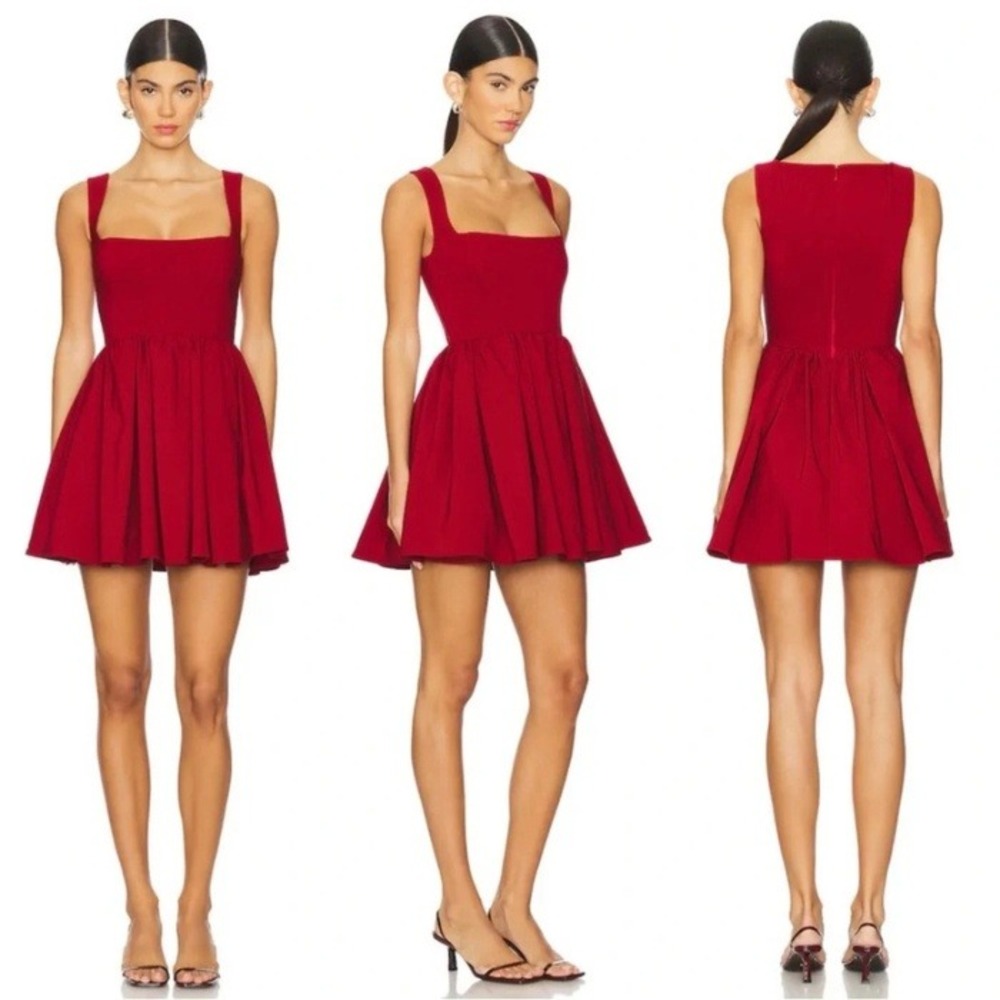 LPA Red Giovanna Mini Dress Square Neck Fit & Flare Revolve Size Small Pockets‎